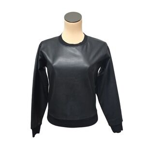 LA Made Sweater Womens XS Faux Leather Pullover Minimalist Basic‎ Quiet Luxury